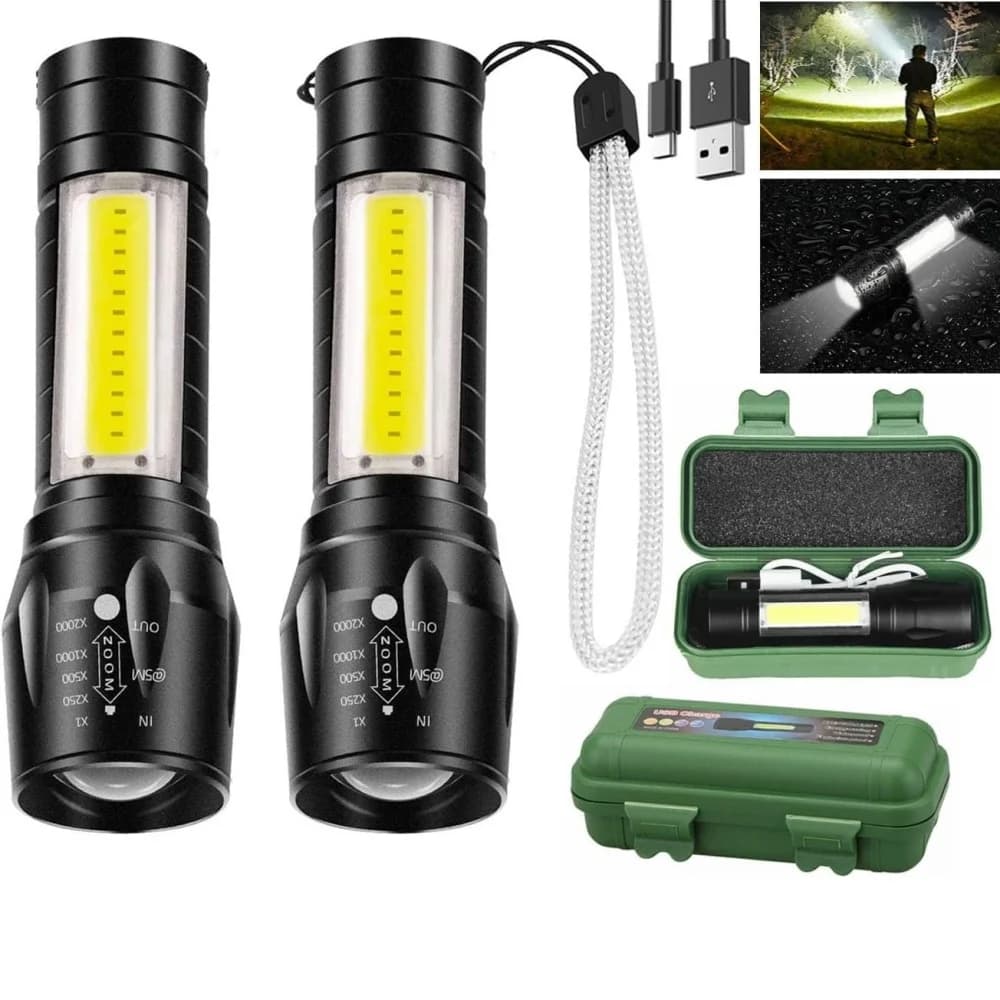 Led Flashlight Rechargeable USB Torch Mini Small Light With COB Flashlights Handheld Tiny Portable Pocket Keychain Flash Light