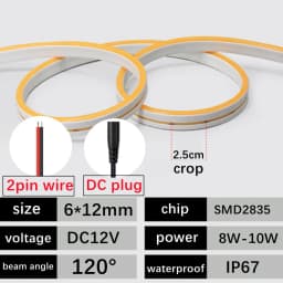 LED Neon Light Strip DC 12V Waterproof Neon Sign 6X12mm Silicone Rope Lights Flexible Lamp Decoration with DC Plug/2pin Wire