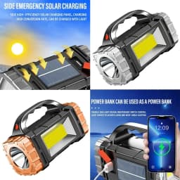 Powerful LED COB Flashlight USB Solar Charging Camping Lantern Portable Torch Waterproof Outdoor Emergency Searchlight Tent Lamp