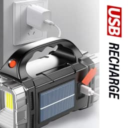 Powerful LED COB Flashlight USB Solar Charging Camping Lantern Portable Torch Waterproof Outdoor Emergency Searchlight Tent Lamp