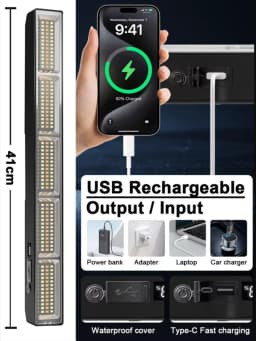 2026 Upgrade Magnetic Work FlashLight Built-in 6000mAh Rechargeable Battery Underhood Work Lamp Bar For Car Repair Outdoor Light