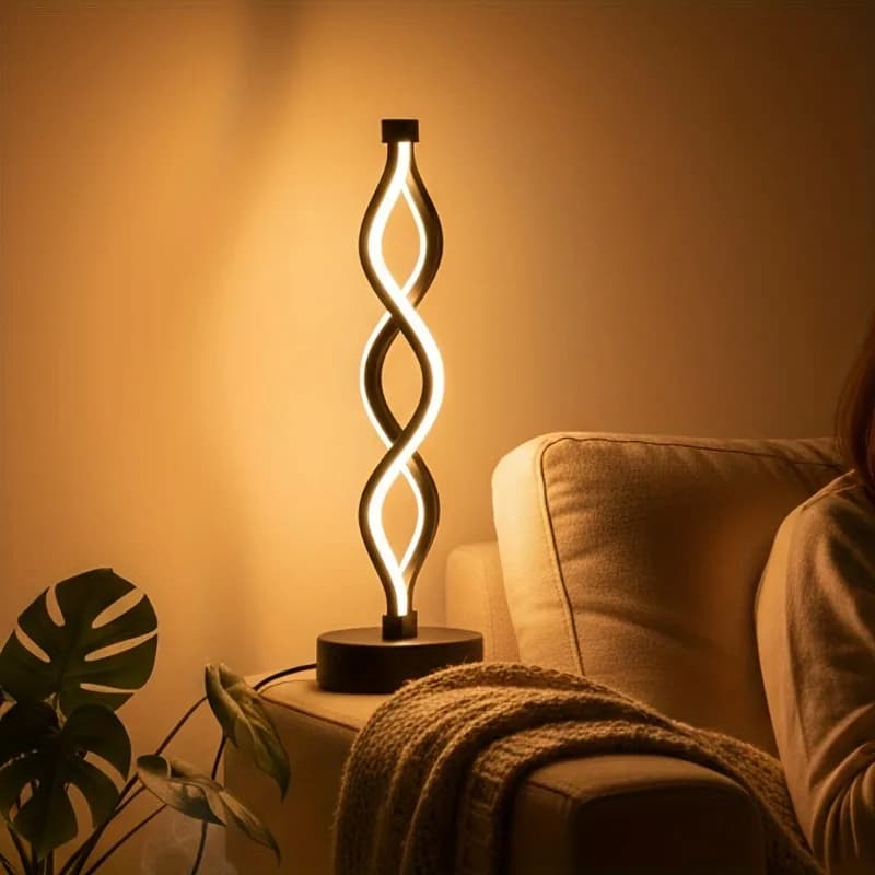 Dimmable Touch Control Table Lamp Spiral Modern Bedside Lamp with 3 Colors of LED Lights Decorative Lamp for Home Living Room