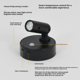 Magnetic Base USB Rechargeable LED Cordless Wall Light with Touch Switch Black White Magnet Dimmable Bedside Lamp for Reading