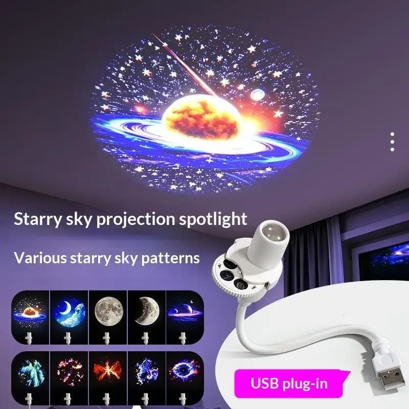 1PC USB Powered Galaxy Projector Multi Planet Patterns Flexible Neck For Bedroom Romantic Night Use▪