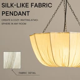 Fabric Pendant Light E27 Iron Chain Ceiling Lamp 3-Light Hanging Lamp for Dining Room Kitchen Island Bedroom Cafe Home Lighting