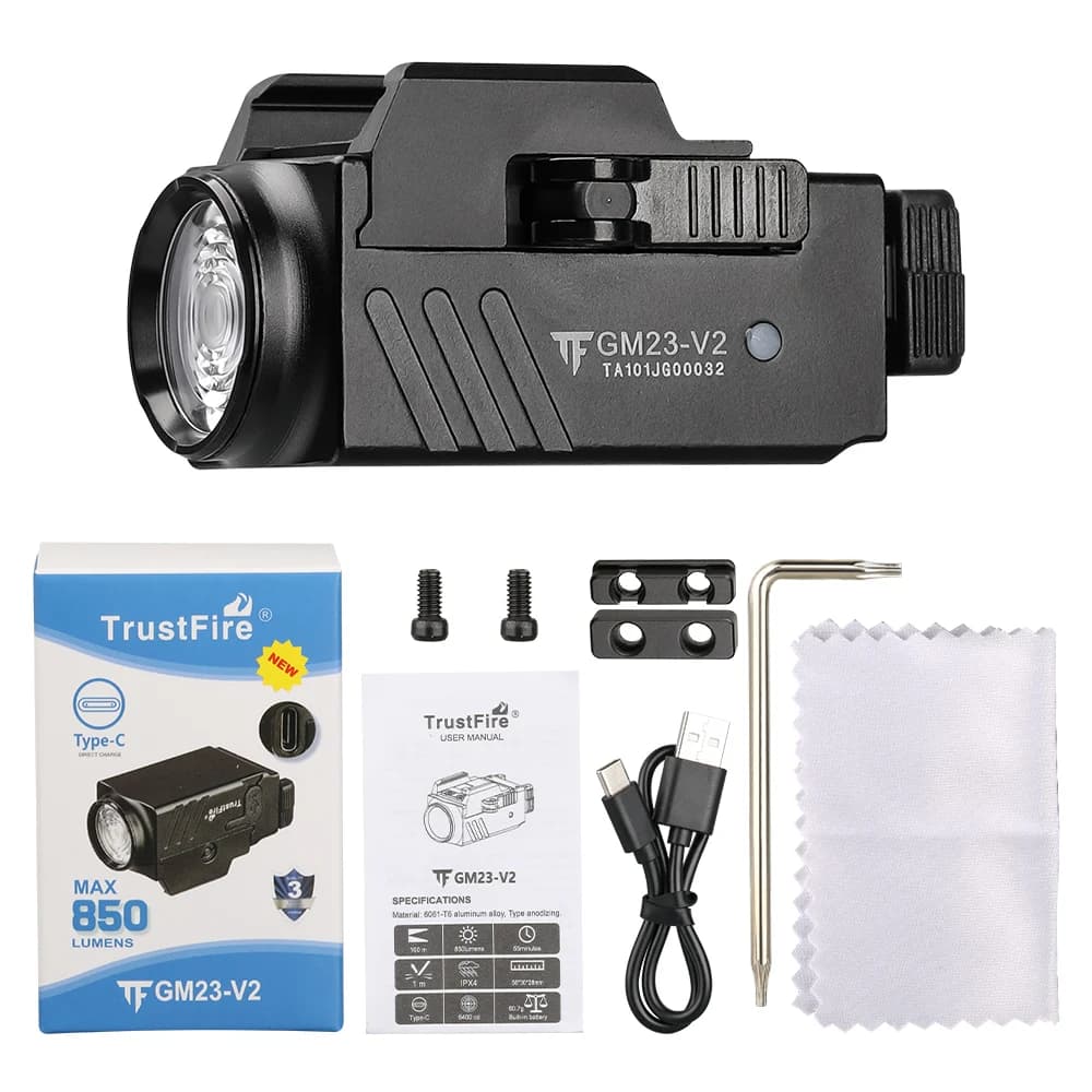 Trustfire 850LM Tactical Flashlight GM23-V2 Quick Release Led Light USB C Rechargeable Rail Mounted for Taurus Glock 17 19 TX2