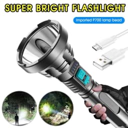 Large Long-Range LED Flashlight with Battery Display USB Charging Strong Light for Home And Outdoor Use Durable ABS Material