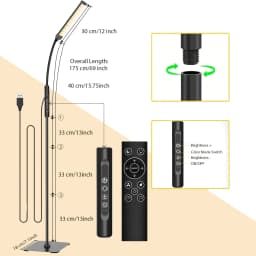LED Floor Lamp Changeable Reading Lamp 3000K-6000K 10 Brightness Levels Flexible Gooseneck Adjustable for Living Room Bedroom