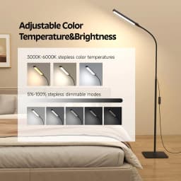LED Floor Lamp Changeable Reading Lamp 3000K-6000K 10 Brightness Levels Flexible Gooseneck Adjustable for Living Room Bedroom