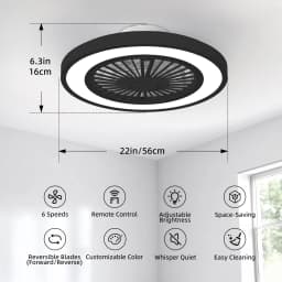 Silent Ceiling Fan with Light 6-Speed Choice Reversible DC Motor 3CCT 22inch with Remote Control Whisper Easy Install Black/White Shipped from USA