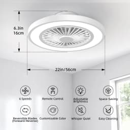 Silent Ceiling Fan with Light 6-Speed Choice Reversible DC Motor 3CCT 22inch with Remote Control Whisper Easy Install Black/White Shipped from USA