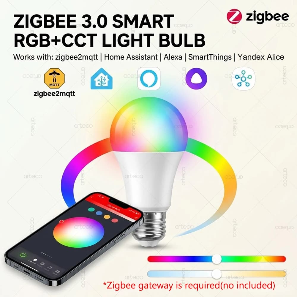 18W 15W Zigbee 3.0 Led Light bulb E27 Smart Lamp RGBCW Works With Alexa Echo Plus Voice Control Home Assistant Z2M Yandex Hub