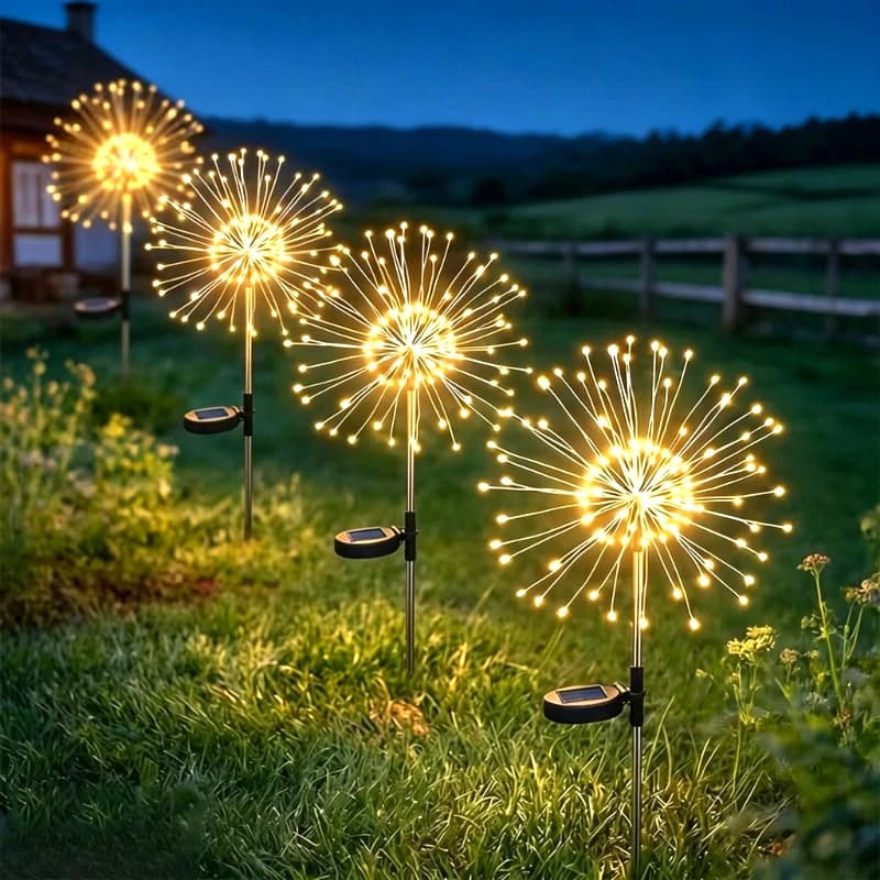 Solar Dandelion Firework Light Outdoor Waterproof Garden Fairy Lights for Christmas Halloween New Year Yard Patio Lawn Decor