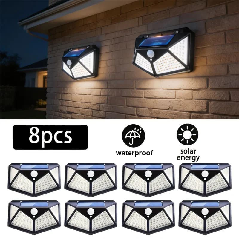 1~8Pcs 100LED Solar Lights with 270° Wide-Angle Motion Sensor 3 Modes Outdoor Waterproof Solar Wall Lights for Gate Yard Garage