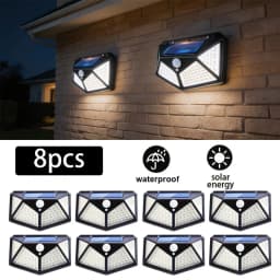 1~8Pcs 100LED Solar Lights with 270° Wide-Angle Motion Sensor 3 Modes Outdoor Waterproof Solar Wall Lights for Gate Yard Garage