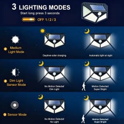 1~8Pcs 100LED Solar Lights with 270° Wide-Angle Motion Sensor 3 Modes Outdoor Waterproof Solar Wall Lights for Gate Yard Garage