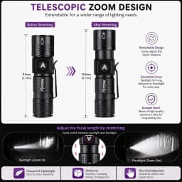 Zoomable LED Beam Light Portable Flashlight USB Rechargeable Home Outdoor Camping Hunting Fishing Hiking Emergency Lighting Lamp