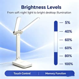2-in-1 Dual Head LED Lamp, Foldable & Dimmable, USB Charging, Two Light Beams for Bedside Reading & Night Light