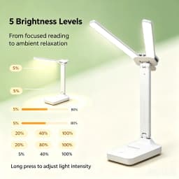 2-in-1 Dual Head LED Lamp, Foldable & Dimmable, USB Charging, Two Light Beams for Bedside Reading & Night Light