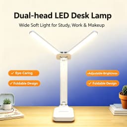 2-in-1 Dual Head LED Lamp, Foldable & Dimmable, USB Charging, Two Light Beams for Bedside Reading & Night Light