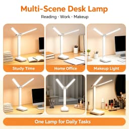 2-in-1 Dual Head LED Lamp, Foldable & Dimmable, USB Charging, Two Light Beams for Bedside Reading & Night Light