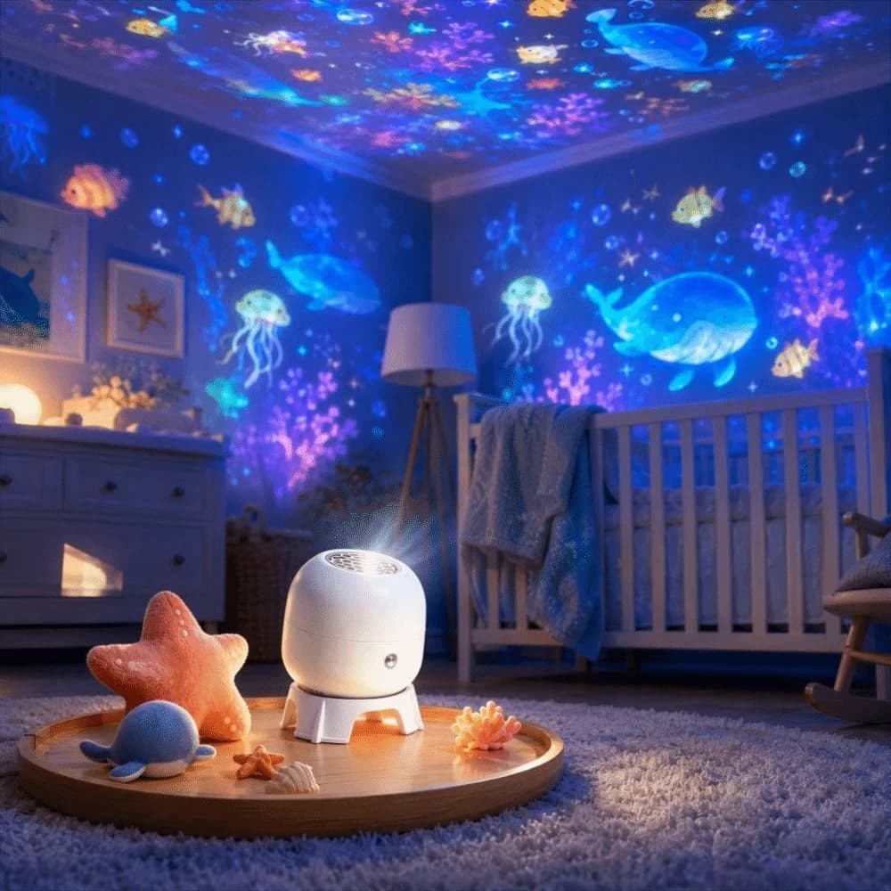 360 Degree Rotating Dreamy Ocean Projector Ocean World Flexible Neck Party Ambient Light Ocean-Themed Snowflake Projector Lamp