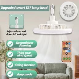 2 In 1 Indoor 30W Ceiling Fan Lamps with Remote Control 360°Rotating E27 Living Room Bedroom Lighting LED Decorative Lights