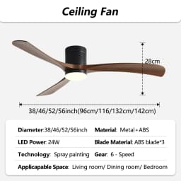 38/56inch Low Floor Ceiling Fan Light 3 Blades DC Motor Remote Control LED Lights for Restaurant Coffee Shop Home Hotel Office