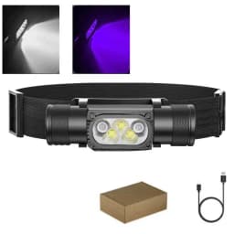 LED Mini Headlamp UV 395nm Power White Purple Headlight 18650 Rechargeable USB Type-C Torch Camping Hunting Flashlight Lamp
