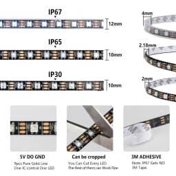 WS2812B Smart Pixel RGBIC Led Strip Light DC5V USB Individually Addressable IC 30/60 Pixels/Leds/m IP30/IP65/IP67 Magic Light