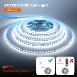 5m 10m 20m 50m 220V LED Strip Light SMD 2835 120LEDs/m 8mm Flexible and Cuttable Home Lamp Adhesive Tape Warm/Natural/Cool White