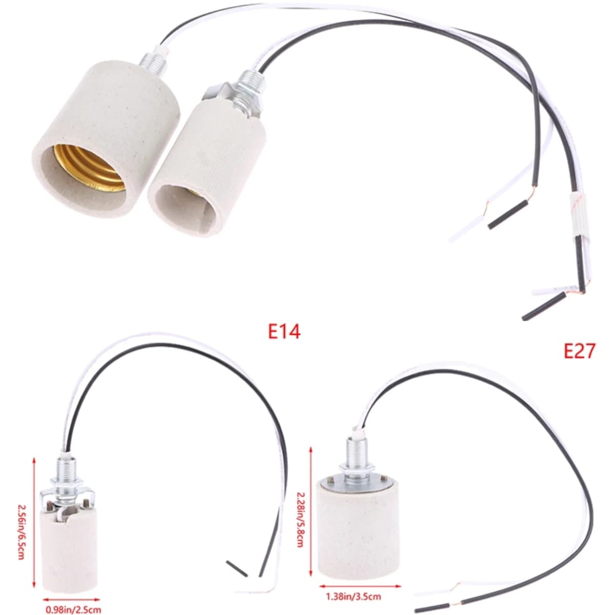 E14/E27 Ceramic Screw Lamp Holder LED Light High Temperature Resistance Adapter Home Use Round Socket For Bulb Base With Cable