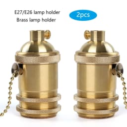 Vintage Antique Brass Lamp Holder with Pull Chain Switch, E27/E26 Socket for Ceiling Pendant/Floor/Table Lamps, Retro Metal Ring