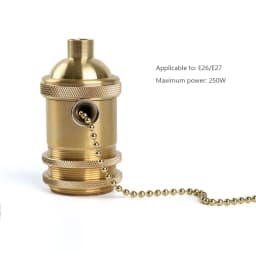 Vintage Antique Brass Lamp Holder with Pull Chain Switch, E27/E26 Socket for Ceiling Pendant/Floor/Table Lamps, Retro Metal Ring