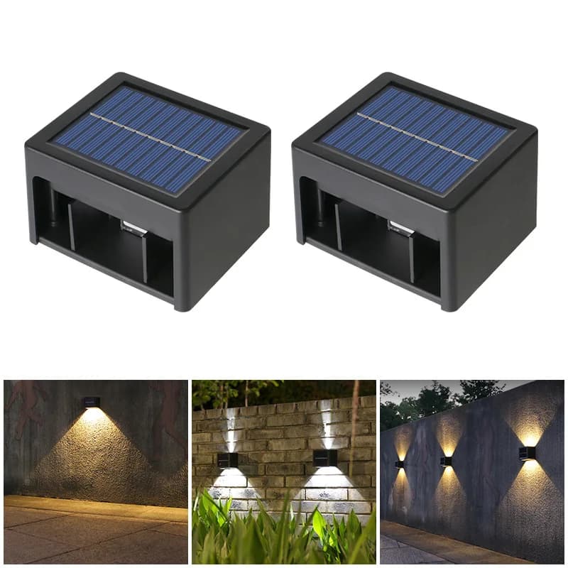 Solar Wall Light Outdoor Waterproof LED Wall Washer Courtyard Villa Fence Decor 2 Modes Spotlight For Gate Walls Balcony Garden