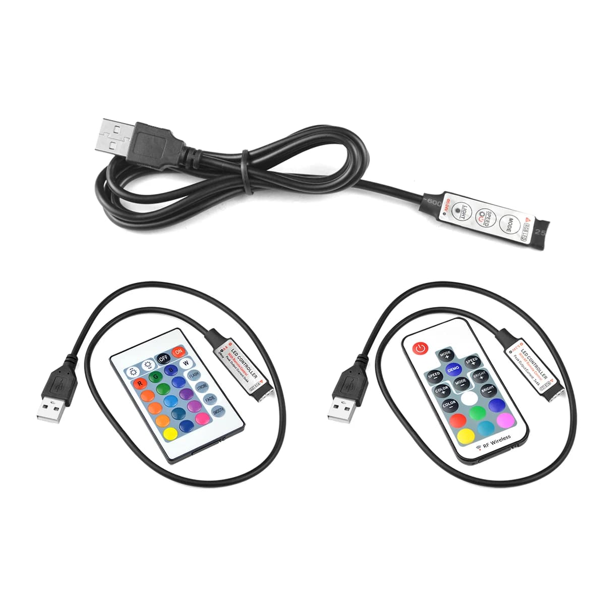 USB RGB Controller for 5V LED Strip Light Mini 3Keys Switch / 24 Keys IR Control/ 17 Keys RF Remote for Home Decor Lighting