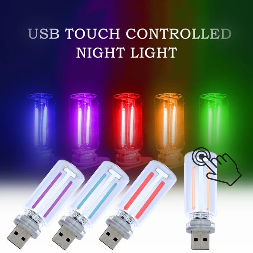 Dimmable USB Touch Filament Bulb Colorful LED Glass 5V USB Night Light Retro Edison Bulb Car Decoration Bedroom Decoration Toys