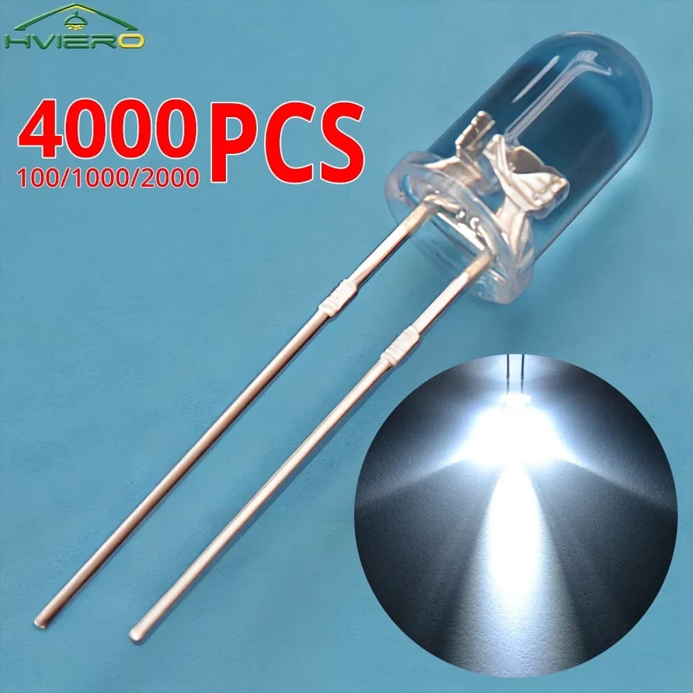 5mm Round LED Diode Emitting Light Bead Clear Assorted Kit 1.8V~3.4V White Green Red Blue Green Warm White DIY Lights Decoration