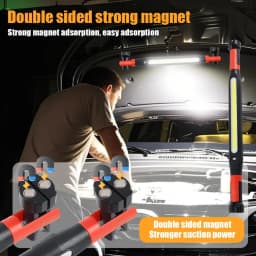 High Lumen Rechargeable LED Work Light for Car Emergency Repair, Powerful Magnetic Flashlight with Hooks and Magnetic Base