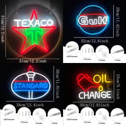 Oil Change/Texaco/Gulf/Standard LED Neon Sign for Wall Decor, Automobile Repair Shop Auto Room Workshop Garage Accessories