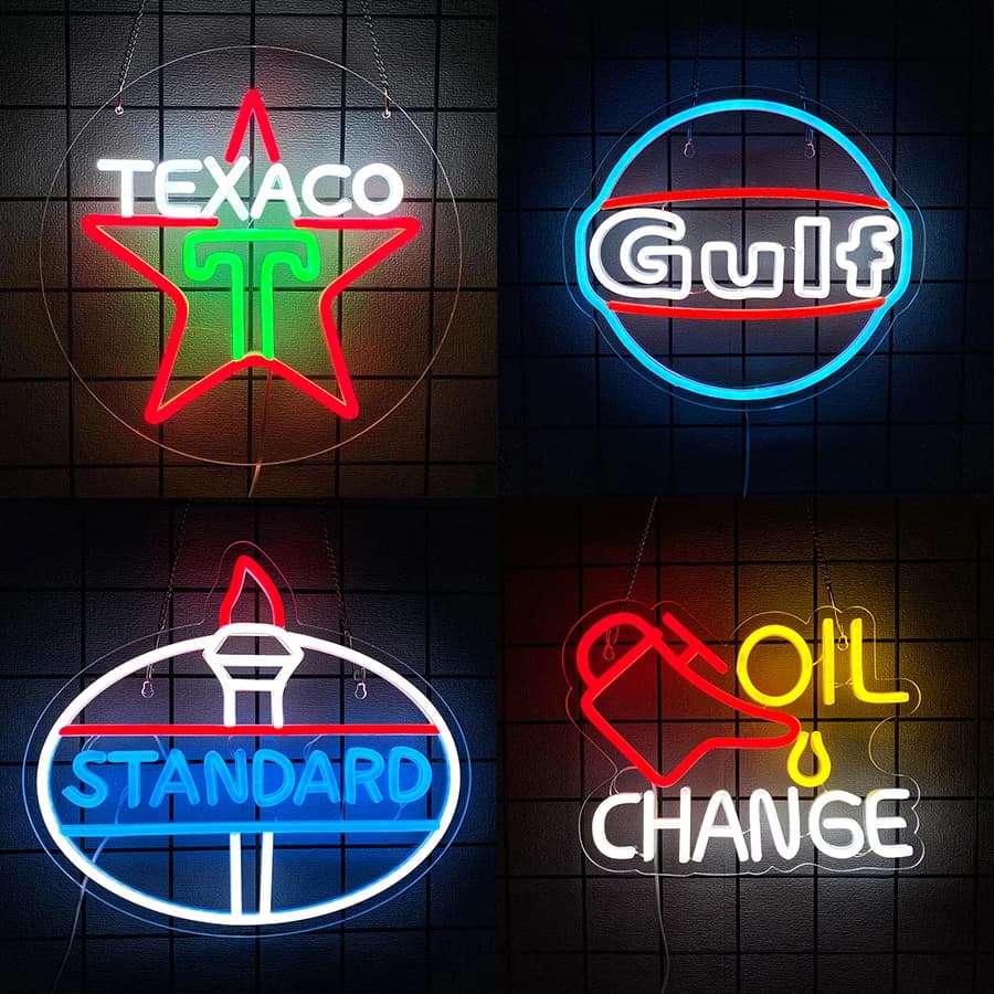 Oil Change/Texaco/Gulf/Standard LED Neon Sign for Wall Decor, Automobile Repair Shop Auto Room Workshop Garage Accessories