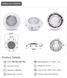LED Swimming Pool Lights RGB AC12V 12W 18W 25W 35W 45W IP68 Waterproof Lamp with Remote Controller for pool party