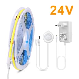 PIR Motion Sensor LED Strip Lights COB DC 24V Diode Tape Auto On/Off Stairs Wardrobe Closet Kitchen Light 320LEDS/M 8MM