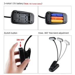 Battery Powered Mini LED Book Light with Clip Eye Protection Flexible Reading Lamp Desk Bedside Portable Night Light Study Light