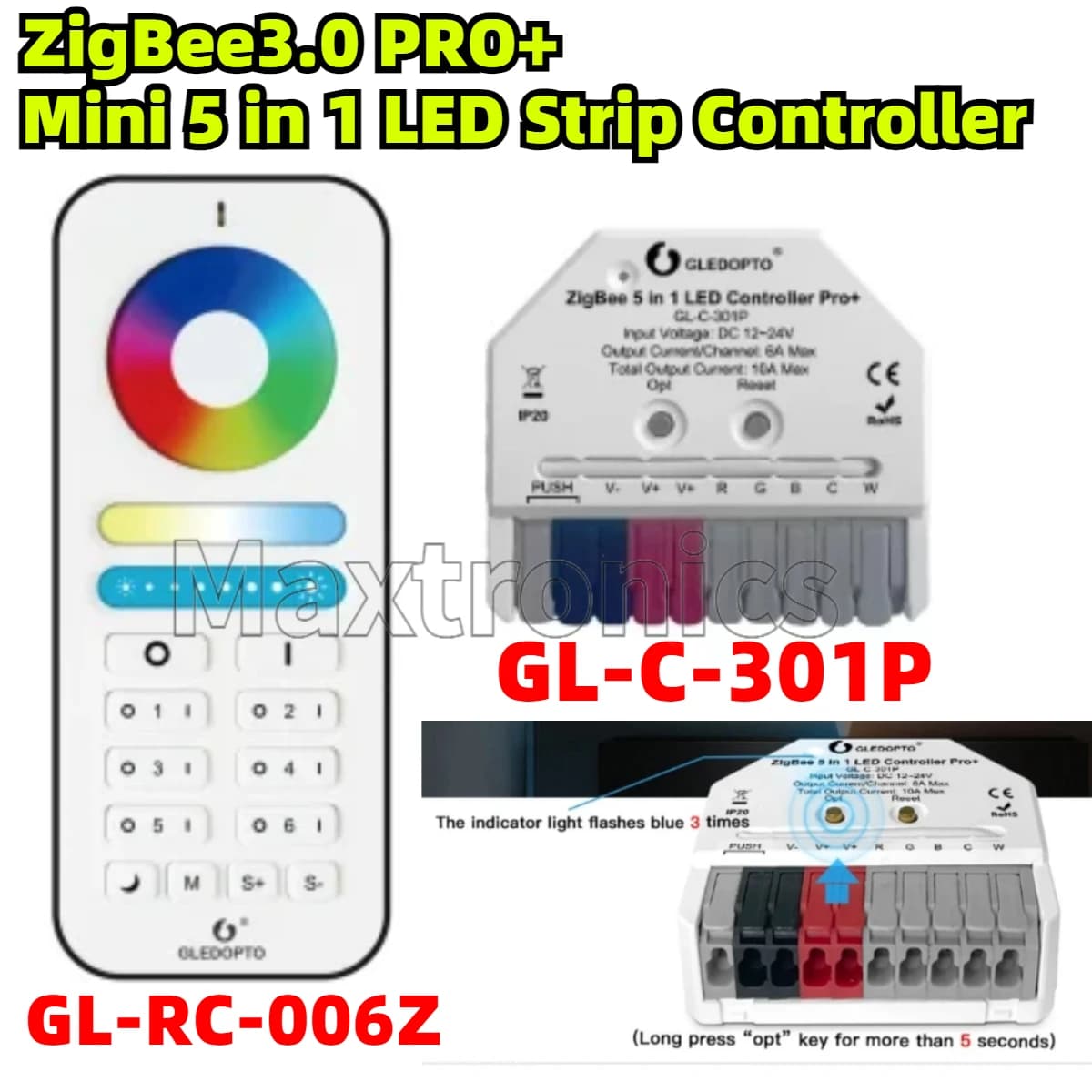 GL-C-301P/GL-RC-006Z ZigBee3.0 PRO+Mini 5 in 1 LED Strip Controller APP Voice Control for Dimmer WWCW RGBCCT RGBW LED Strip Lamp