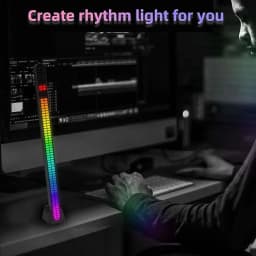 30CM Double-row 64bit RGB PickUp LED Bar Voice Controlled Light Rechargeable Magnetic Music Rhythm Light Car Atmosphere Lighting