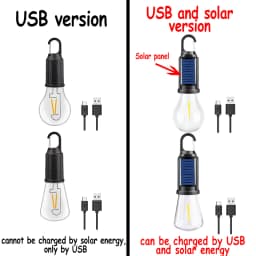 LED Solar Camping Lights USB Rechargeable Bulbs Lamp Dimmable with Hooks Vintage Light for Hiking Tent Lantern Outdoor Lighting