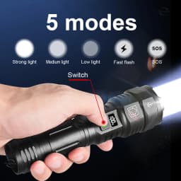 10000000LM Most Powerful Flashlight Type-C Rechargeable Torch 5 Modes Tactical High Power LED Flashlight 3500M Camping Lantern