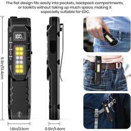 eDC tactical flashlight,1100LM rechargeable lED flat flashlight w/Clip & digital display,Pocket flashlight for camping emergency