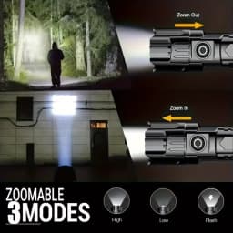 Ultra Bright Zoomable LED Flashlight,Rechargeable 3 Lighting Modes Portable High Lumens Outdoor Camping Fishing Emergency Hiking